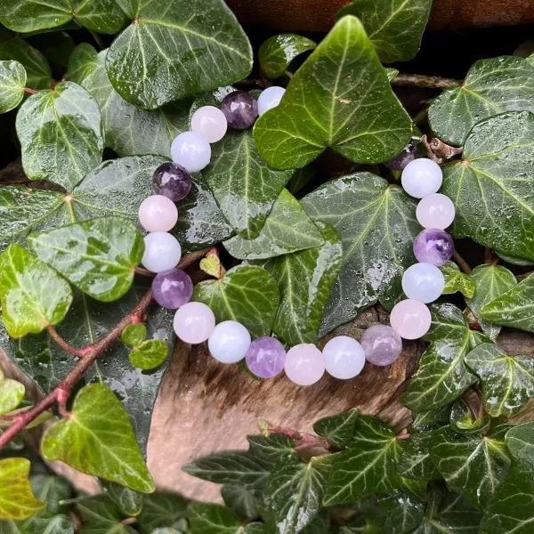 Harmónia ásvány karkötő - ametiszt, akvamarin, rózsakvarc