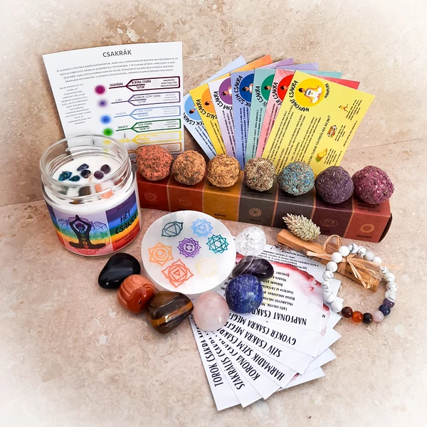 A 7 csakra box tartalma howlit ásvány karkötővel