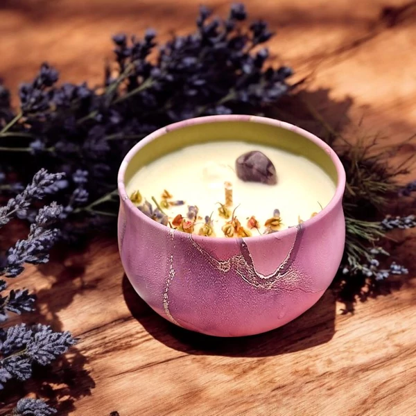 Kép 3/4 - Violet illatgyertya ásvány díszítéssel