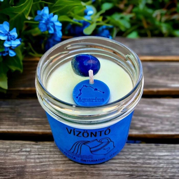Vízöntő horoszkóp gyertya lapis lazuli ásvánnyal